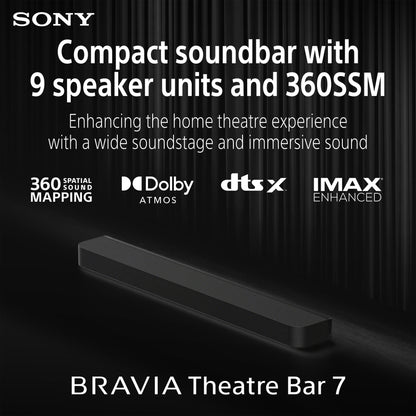 Sony Bravia Theatre Bar 7, Single Soundbar, 9 Speaker Units Surrounded sound by Dolby Atmos®/DTS:X® & IMAX® Enhanced, 2026 Model