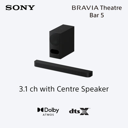 Sony Bravia Theatre Bar 5, 3.1ch Soundbar with powerful wireless subwoofer with Dolby Atmos®/DTS:X®, 2026 Model