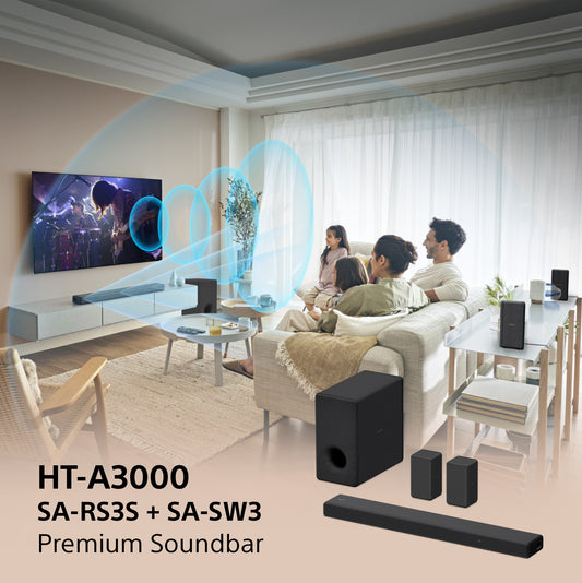 Sony HT-A3000 360 Spatial Sound Mapping Dolby Atmos® / DTS:X® 3.1ch Soundbar with SA-SW3 and SA-RS3S Bundle