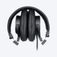 Black headphones on a white background
